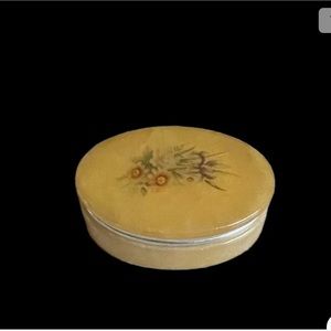 Genuine Alabaster Trinket Box w/Floral Accent Oval Shape.